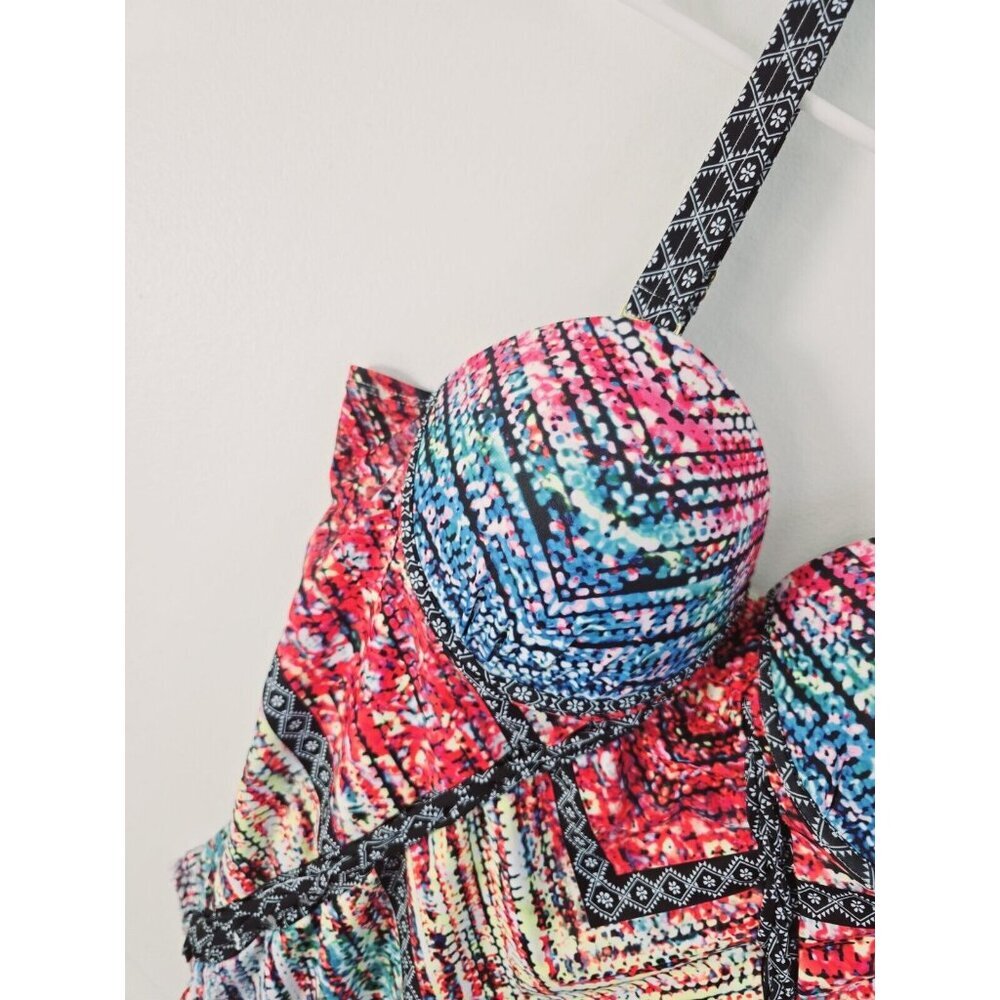 Meet Curve Multicolored Plunge Underwire Molded Cups One Piece Swimsuit 4X 4XL - Picture 7 of 12